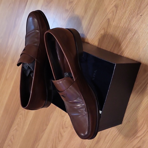 PRADA Brown Leather Penny Loafers 2DB077 Size 11 - Picture 6 of 8